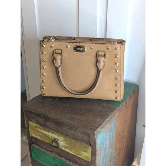 Michael Kors Satchel - Kellen, Brown , Studded, Removable Strap - Picture 3 of 8